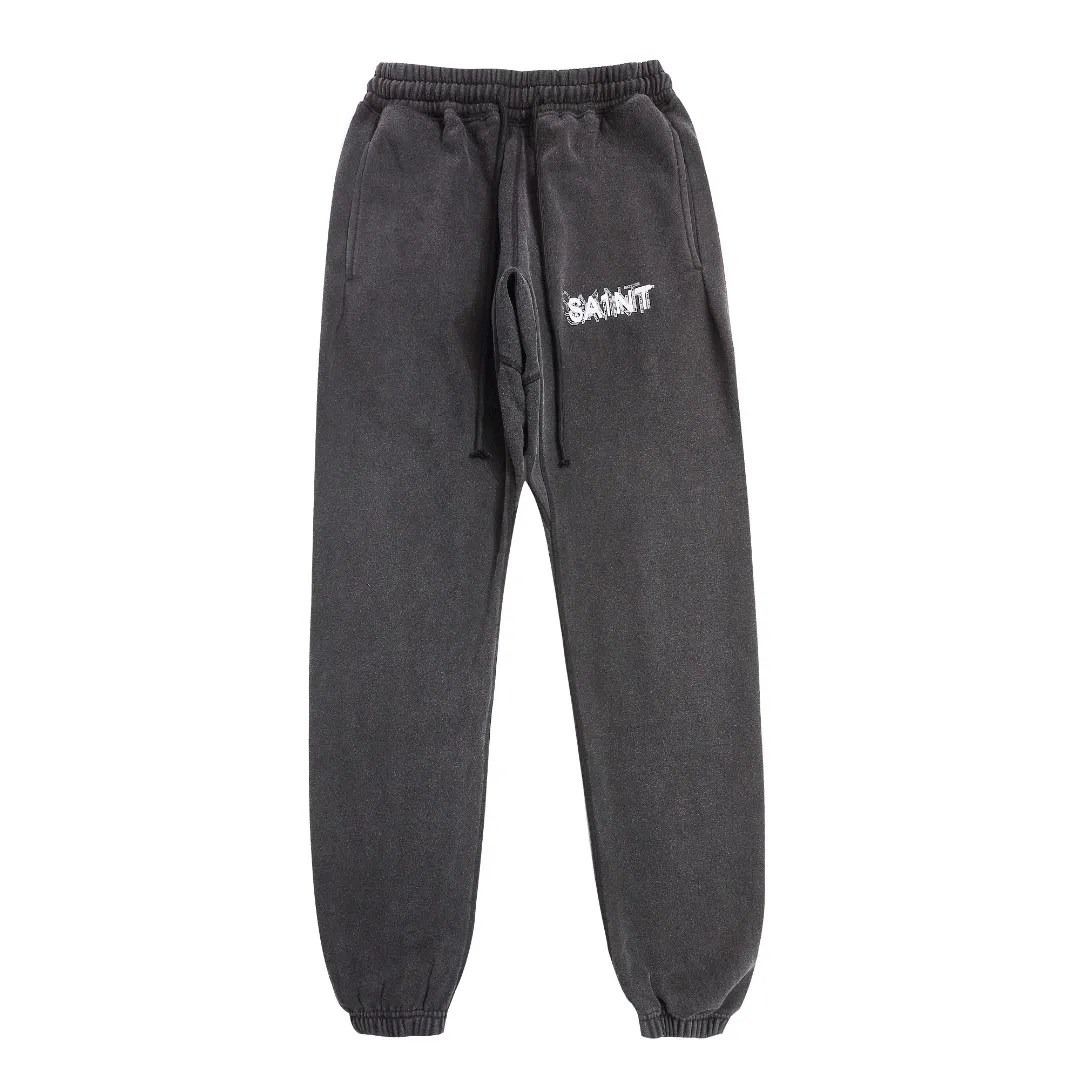 SAINT Michael drawstring elastic edge retro letter ghost print washed and distressed loose plus velvet leggings sweatpants style number: SM638 size: S-M-L-XL color: black price: P236
